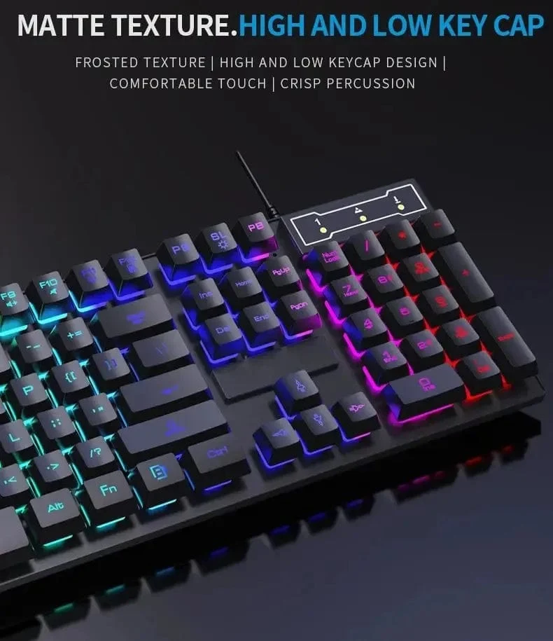 Mechanische Tastatur mit 104 Tasten und Hintergrundbeleuchtung, kabelgebundene Gaming-Tastatur, wasserdichtes Set mit leuchtender Tastatur und Maus für Gamer, PC, Laptop, Büro