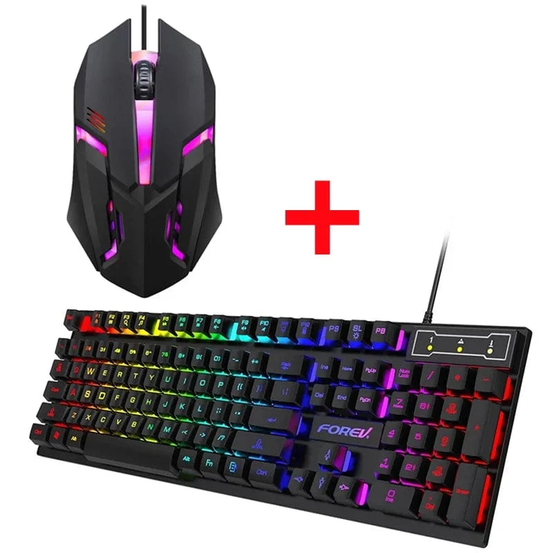 Mechanische Tastatur mit 104 Tasten und Hintergrundbeleuchtung, kabelgebundene Gaming-Tastatur, wasserdichtes Set mit leuchtender Tastatur und Maus für Gamer, PC, Laptop, Büro