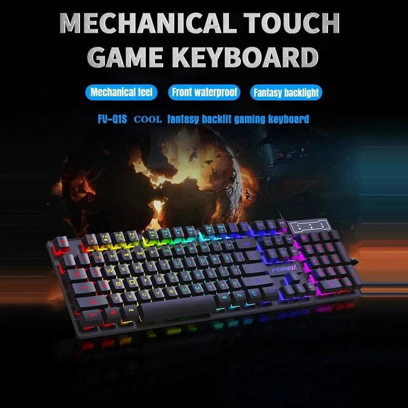 Mechanische Tastatur mit 104 Tasten und Hintergrundbeleuchtung, kabelgebundene Gaming-Tastatur, wasserdichtes Set mit leuchtender Tastatur und Maus für Gamer, PC, Laptop, Büro