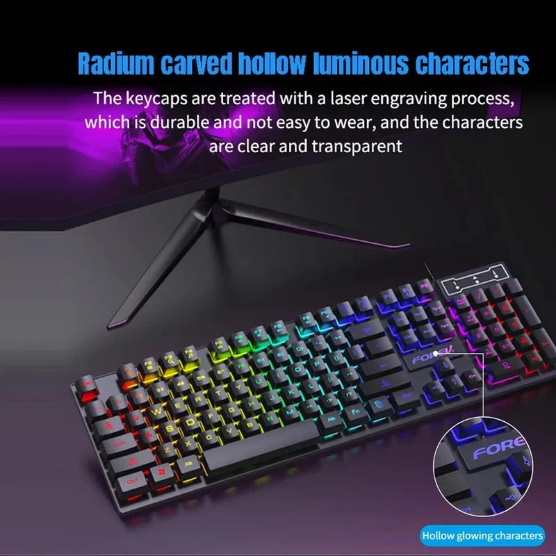 Mechanische Tastatur mit 104 Tasten und Hintergrundbeleuchtung, kabelgebundene Gaming-Tastatur, wasserdichtes Set mit leuchtender Tastatur und Maus für Gamer, PC, Laptop, Büro