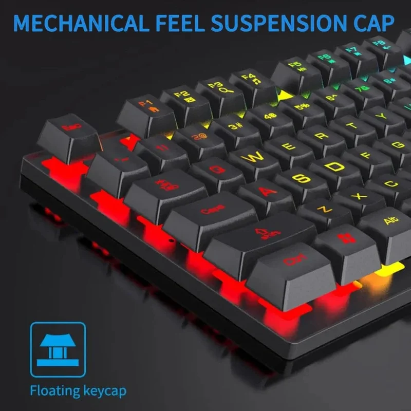 Mechanische Tastatur mit 104 Tasten und Hintergrundbeleuchtung, kabelgebundene Gaming-Tastatur, wasserdichtes Set mit leuchtender Tastatur und Maus für Gamer, PC, Laptop, Büro