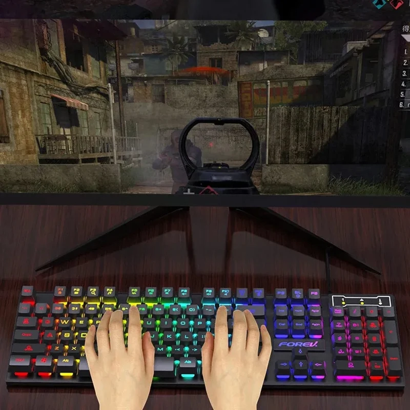 Mechanische Tastatur mit 104 Tasten und Hintergrundbeleuchtung, kabelgebundene Gaming-Tastatur, wasserdichtes Set mit leuchtender Tastatur und Maus für Gamer, PC, Laptop, Büro