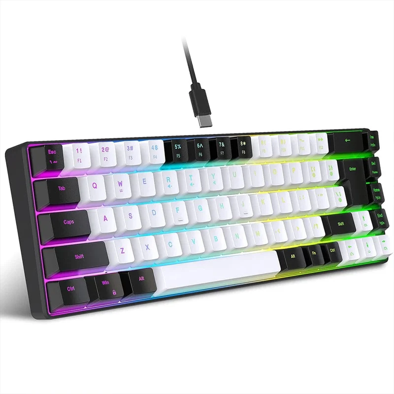 Gaming-Tastatur, 68 Tasten, kabelgebundene Computertastatur, mechanische Tastatur mit RGB-Hintergrundbeleuchtung, Tastatur für PC, Laptop, Gamer