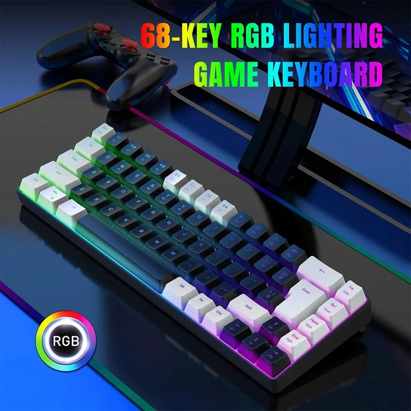 Gaming-Tastatur, 68 Tasten, kabelgebundene Computertastatur, mechanische Tastatur mit RGB-Hintergrundbeleuchtung, Tastatur für PC, Laptop, Gamer