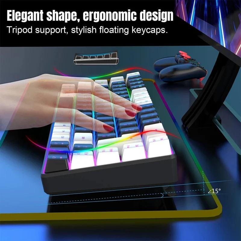 Gaming-Tastatur, 68 Tasten, kabelgebundene Computertastatur, mechanische Tastatur mit RGB-Hintergrundbeleuchtung, Tastatur für PC, Laptop, Gamer