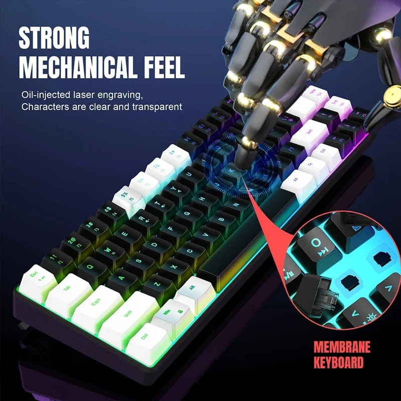 Gaming-Tastatur, 68 Tasten, kabelgebundene Computertastatur, mechanische Tastatur mit RGB-Hintergrundbeleuchtung, Tastatur für PC, Laptop, Gamer