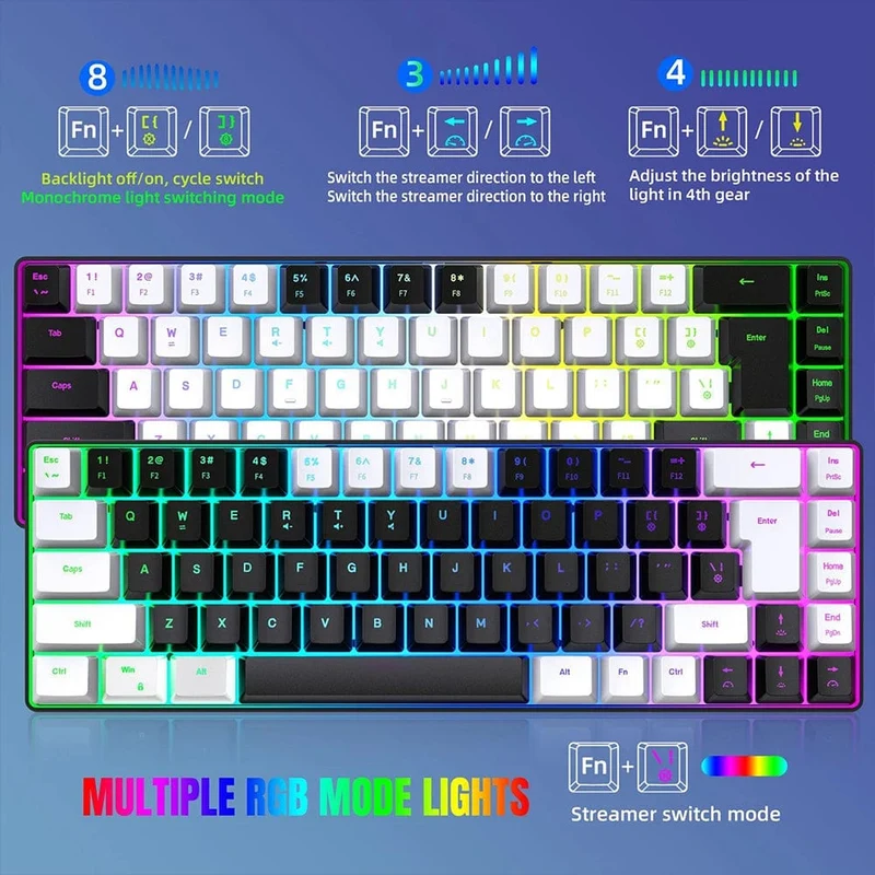 Gaming-Tastatur, 68 Tasten, kabelgebundene Computertastatur, mechanische Tastatur mit RGB-Hintergrundbeleuchtung, Tastatur für PC, Laptop, Gamer