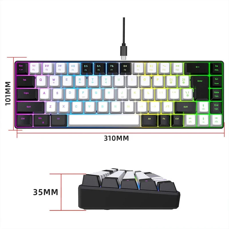 Gaming-Tastatur, 68 Tasten, kabelgebundene Computertastatur, mechanische Tastatur mit RGB-Hintergrundbeleuchtung, Tastatur für PC, Laptop, Gamer