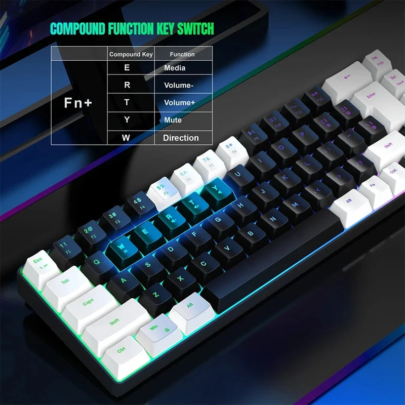 Gaming-Tastatur, 68 Tasten, kabelgebundene Computertastatur, mechanische Tastatur mit RGB-Hintergrundbeleuchtung, Tastatur für PC, Laptop, Gamer