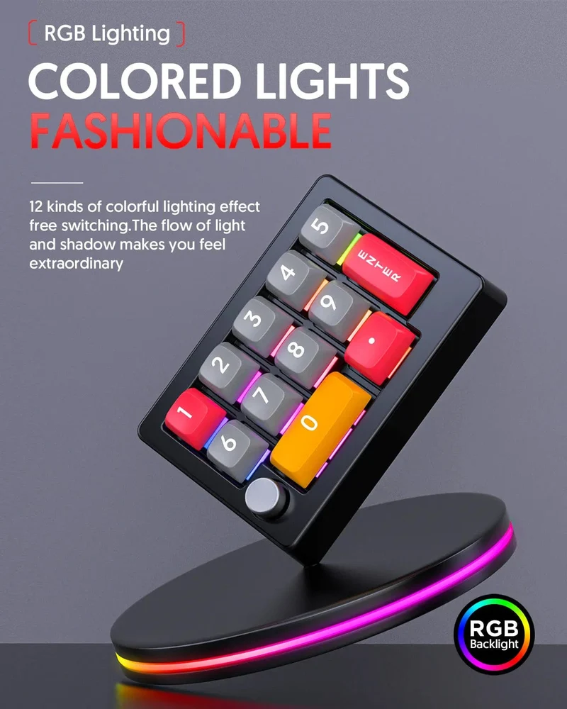 13-Tasten-Makro-programmierbare, vollständig im laufenden Betrieb austauschbare mechanische Schalter, 7-Farben-RGB-Licht, Mini-Gaming-Tastatur