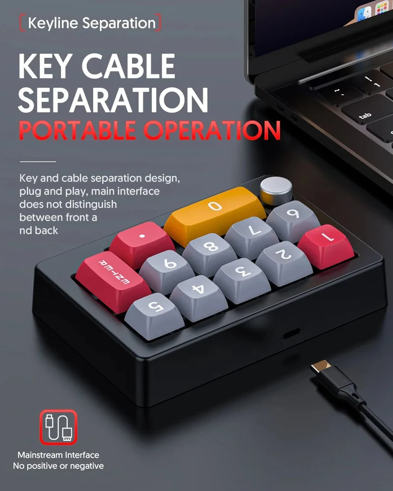 13-Tasten-Makro-programmierbare, vollständig im laufenden Betrieb austauschbare mechanische Schalter, 7-Farben-RGB-Licht, Mini-Gaming-Tastatur