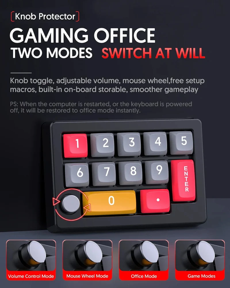 13-Tasten-Makro-programmierbare, vollständig im laufenden Betrieb austauschbare mechanische Schalter, 7-Farben-RGB-Licht, Mini-Gaming-Tastatur