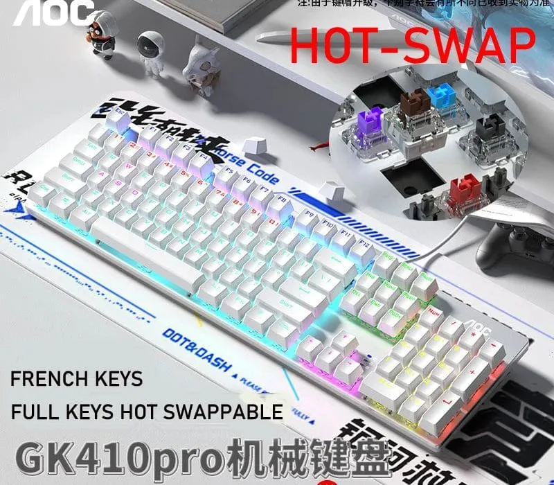 GK410 Mechanische Tastatur mit 104 Tasten und Hot-Swap-Metallplatte, RGB-Licht, Grün/Schwarz/Tee, Redaxis, berührungsfreie Gaming-Computertastatur
