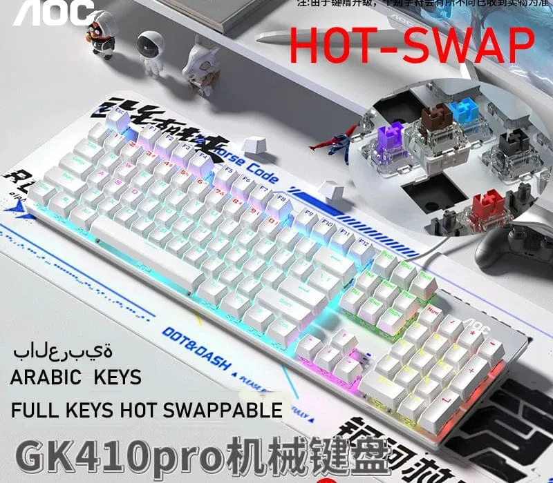 GK410 Mechanische Tastatur mit 104 Tasten und Hot-Swap-Metallplatte, RGB-Licht, Grün/Schwarz/Tee, Redaxis, berührungsfreie Gaming-Computertastatur