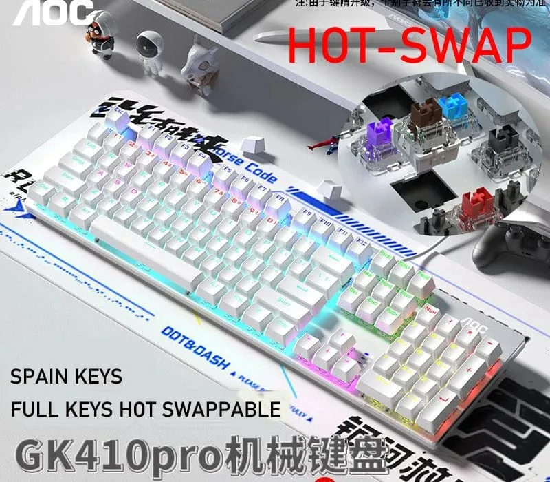 GK410 Mechanische Tastatur mit 104 Tasten und Hot-Swap-Metallplatte, RGB-Licht, Grün/Schwarz/Tee, Redaxis, berührungsfreie Gaming-Computertastatur