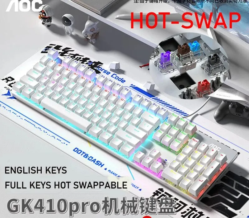 GK410 Mechanische Tastatur mit 104 Tasten und Hot-Swap-Metallplatte, RGB-Licht, Grün/Schwarz/Tee, Redaxis, berührungsfreie Gaming-Computertastatur