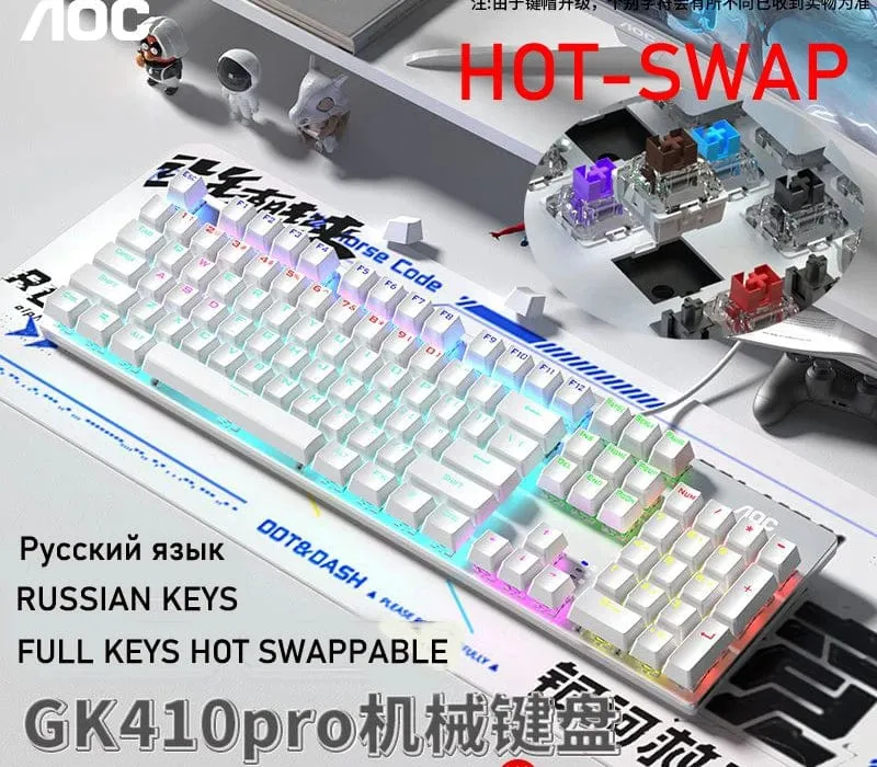 GK410 Mechanische Tastatur mit 104 Tasten und Hot-Swap-Metallplatte, RGB-Licht, Grün/Schwarz/Tee, Redaxis, berührungsfreie Gaming-Computertastatur