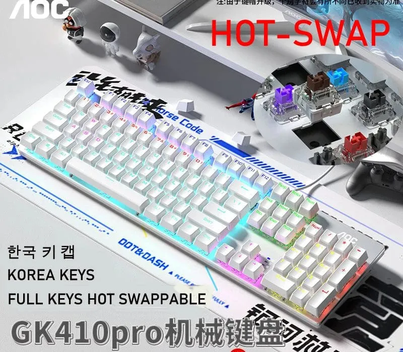 GK410 Mechanische Tastatur mit 104 Tasten und Hot-Swap-Metallplatte, RGB-Licht, Grün/Schwarz/Tee, Redaxis, berührungsfreie Gaming-Computertastatur