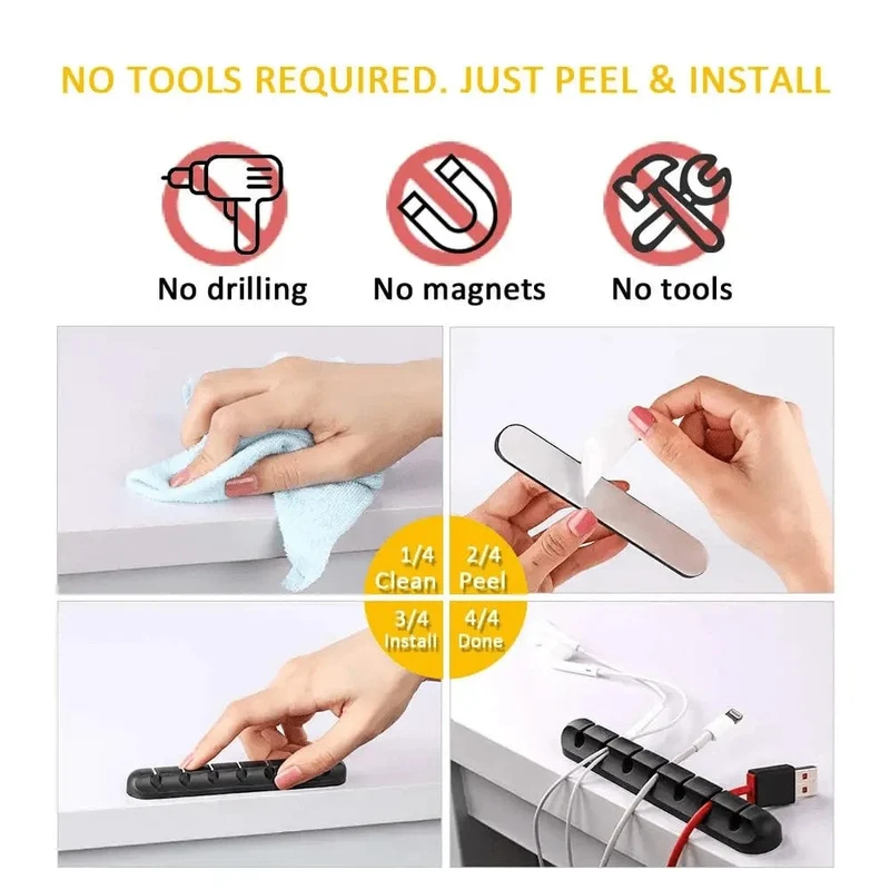 Kabel-Organizer-Management, Kabelhalter, flexibler USB-Kabelwickler, ordentliche Silikon-Clips, Kabel-Organizer-Halter für das Telefon