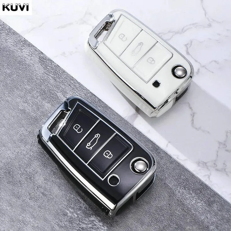 TPU Autoschlüsselgehäuse mit 3/4 Tasten für VW Volkswagen Golf 7 MK7 Tiguan MK2 für SEAT Ateca Leon FR 2 Ibiza für Skoda Octavia