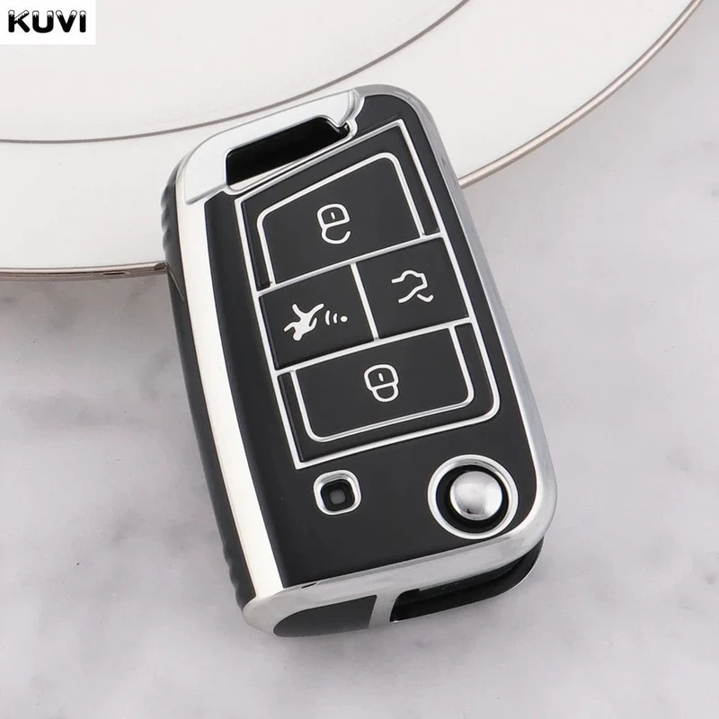 TPU Autoschlüsselgehäuse mit 3/4 Tasten für VW Volkswagen Golf 7 MK7 Tiguan MK2 für SEAT Ateca Leon FR 2 Ibiza für Skoda Octavia