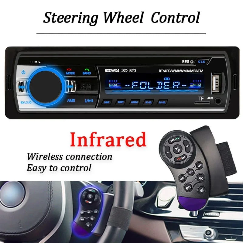 Autoradio 1-Din-Stereo-Player, digitaler Bluetooth-Auto-MP3-Player, 60 W x 4, FM-Radio, Stereo-Audiomusik, USB/SD mit In-Dash-AUX-Eingang