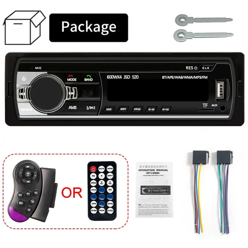 Autoradio 1-Din-Stereo-Player, digitaler Bluetooth-Auto-MP3-Player, 60 W x 4, FM-Radio, Stereo-Audiomusik, USB/SD mit In-Dash-AUX-Eingang