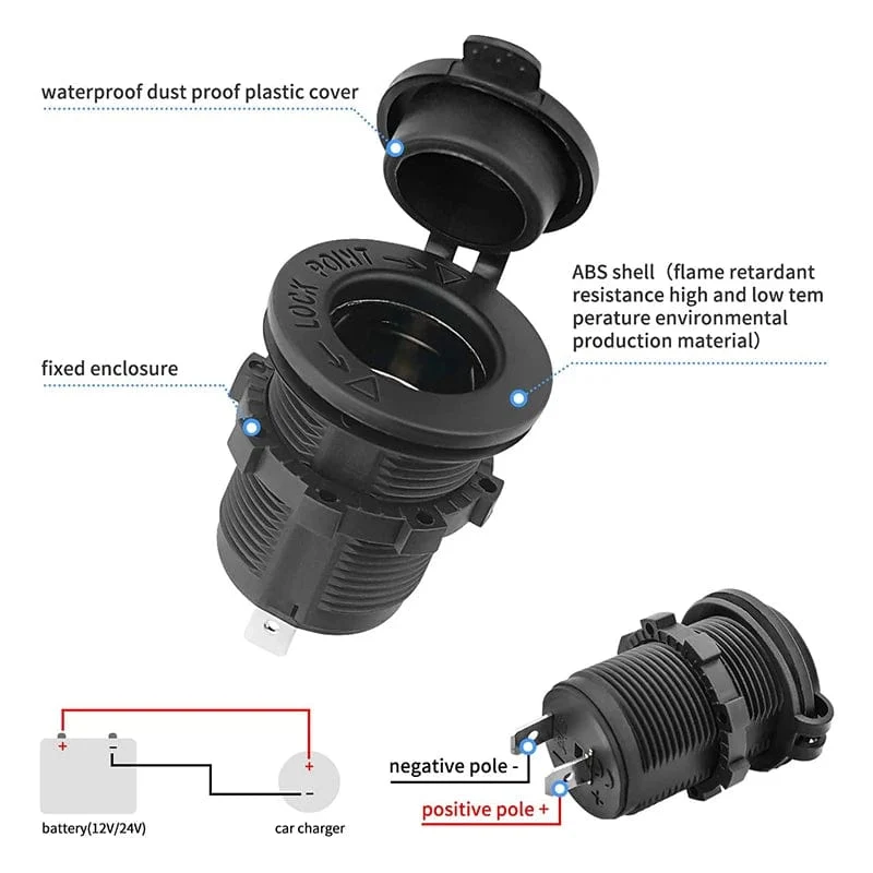 Zigarettenanzünderbuchse für Auto, Marine, Motorrad, ATV, Wohnmobil, Zigarettenanzünderbuchse, Steckdose, Buchse, 12 V, wasserdichter Stecker