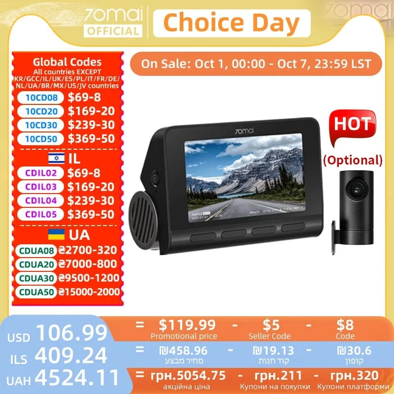 70mai 4K Dash Cam A810 Ultra HD Eingebautes GPS ADAS Automatische Aufzeichnung 150FOV Bewegungserkennung 70mai A810 4G Auto-DVR-Unterstützung Rückfahrkamera