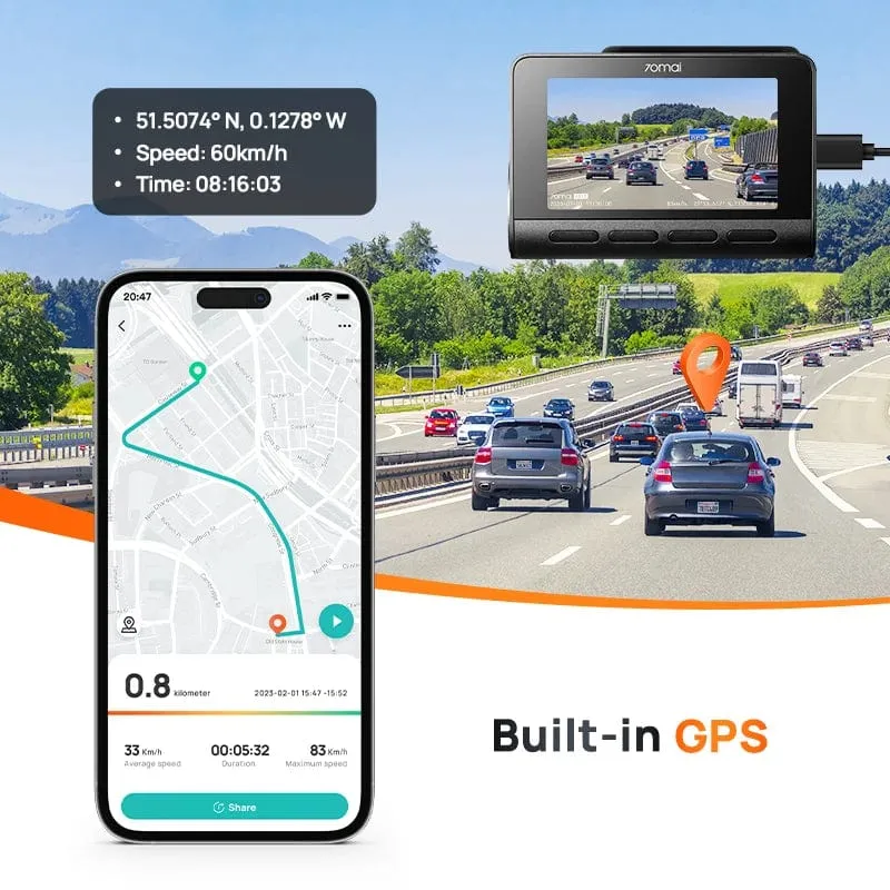 70mai 4K Dash Cam A810 Ultra HD Eingebautes GPS ADAS Automatische Aufzeichnung 150FOV Bewegungserkennung 70mai A810 4G Auto-DVR-Unterstützung Rückfahrkamera