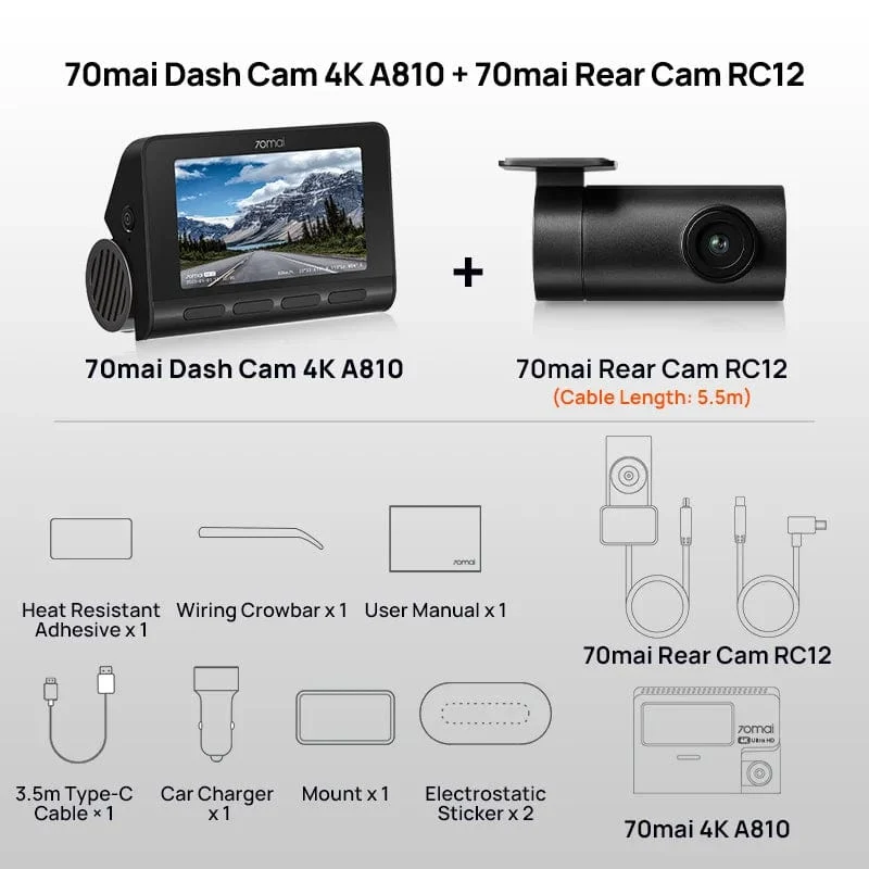 70mai 4K Dash Cam A810 Ultra HD Eingebautes GPS ADAS Automatische Aufzeichnung 150FOV Bewegungserkennung 70mai A810 4G Auto-DVR-Unterstützung Rückfahrkamera