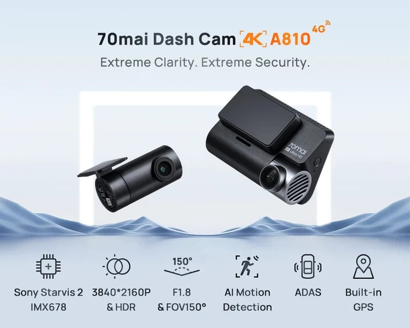 70mai 4K Dash Cam A810 Ultra HD Eingebautes GPS ADAS Automatische Aufzeichnung 150FOV Bewegungserkennung 70mai A810 4G Auto-DVR-Unterstützung Rückfahrkamera