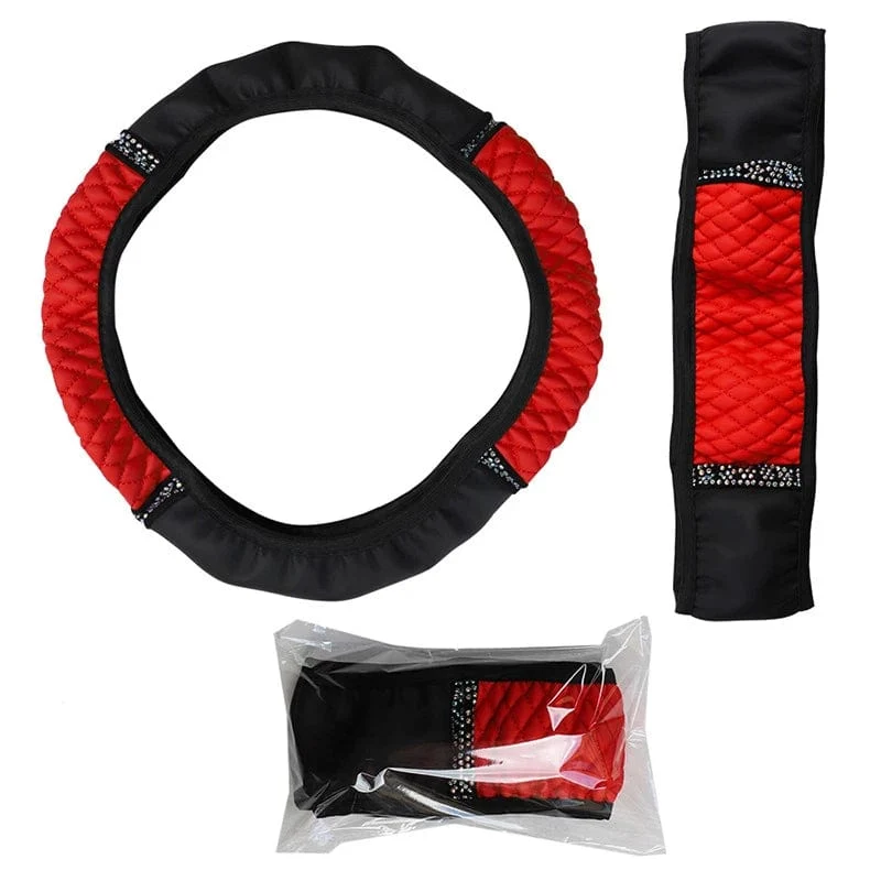 Four Seasons Universal-Lenkradbezug fürs Auto, 37–38 cm, Leder, bestickt, farbig, mit Diamanten besetzt, elastischer Lenkradbezug