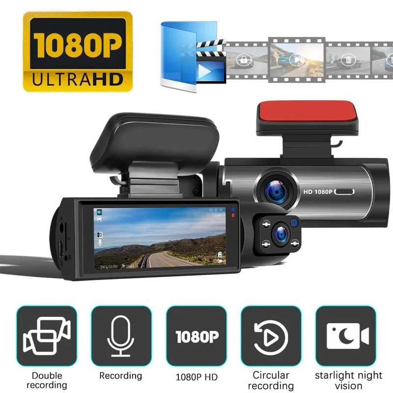 Auto-DVR Weitwinkel 2-Aufnahme High-Definition-Nachtsicht 1080P Fahrrekorder Saugnapf 2-Objektiv Auto Front- und Innenvideo