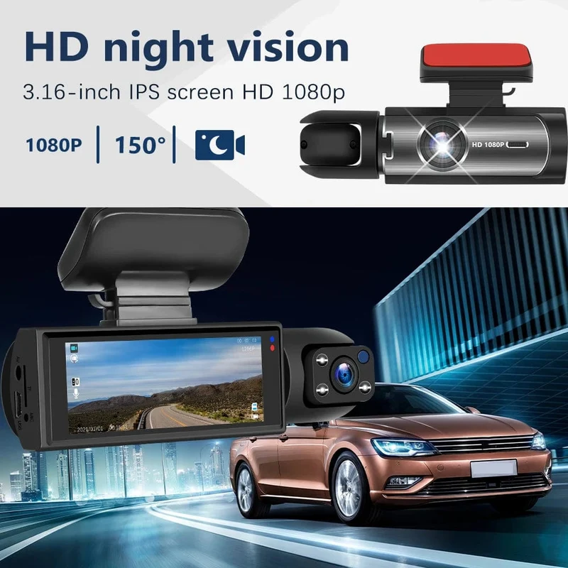 Auto-DVR Weitwinkel 2-Aufnahme High-Definition-Nachtsicht 1080P Fahrrekorder Saugnapf 2-Objektiv Auto Front- und Innenvideo
