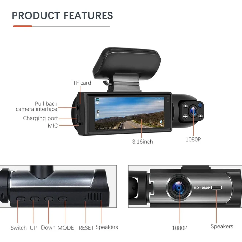 Auto-DVR Weitwinkel 2-Aufnahme High-Definition-Nachtsicht 1080P Fahrrekorder Saugnapf 2-Objektiv Auto Front- und Innenvideo