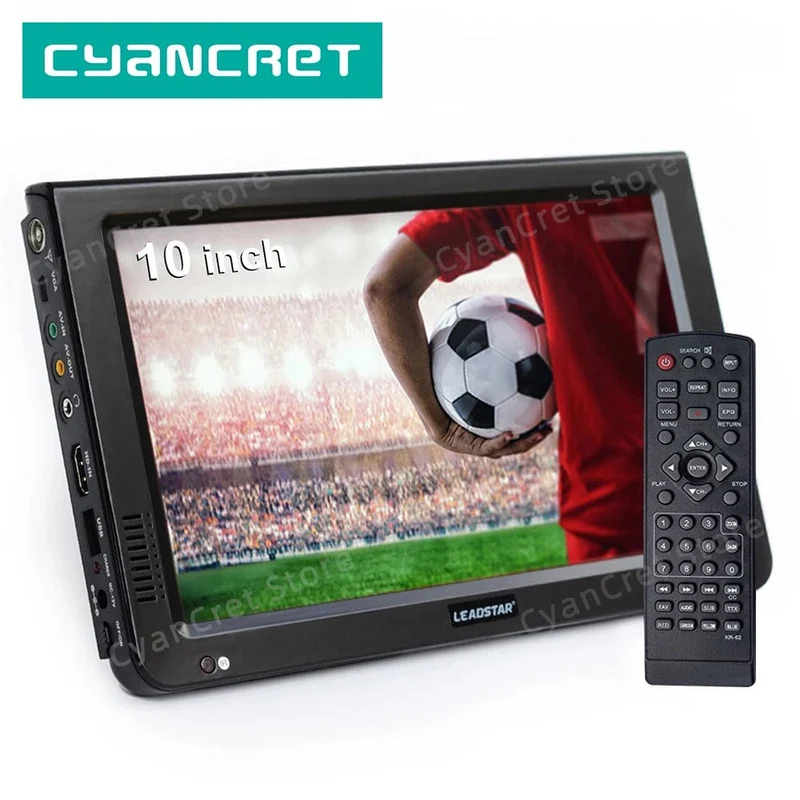 LEADSTAR 10 Zoll HD Tragbarer Fernseher DVB-T2 ATSC ISDB-T tdt Digitaler und analoger Mini-Kleinwagenfernseher Unterstützt USB SD MP4 H.265 AC3
