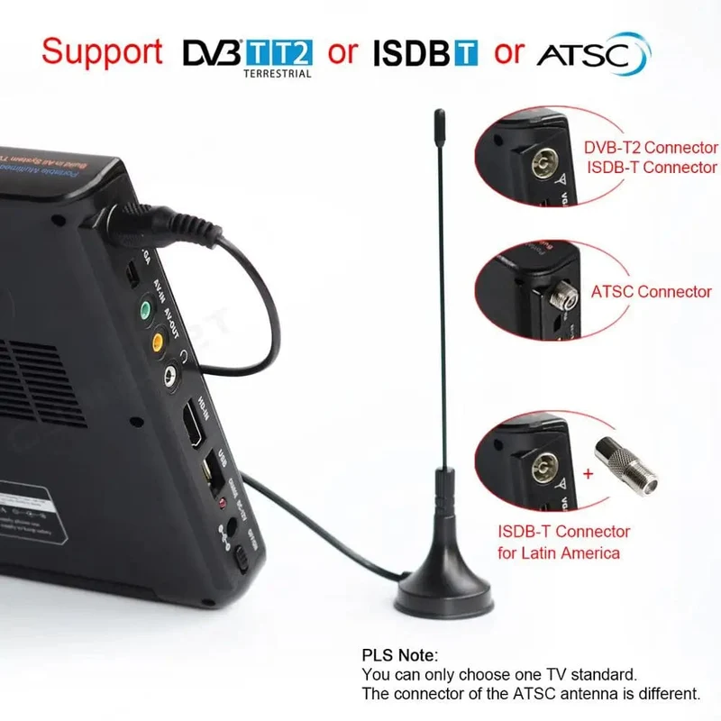 LEADSTAR 10 Zoll HD Tragbarer Fernseher DVB-T2 ATSC ISDB-T tdt Digitaler und analoger Mini-Kleinwagenfernseher Unterstützt USB SD MP4 H.265 AC3