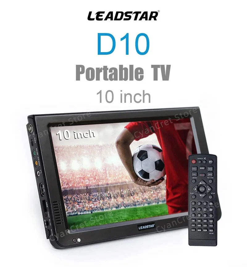 LEADSTAR 10 Zoll HD Tragbarer Fernseher DVB-T2 ATSC ISDB-T tdt Digitaler und analoger Mini-Kleinwagenfernseher Unterstützt USB SD MP4 H.265 AC3