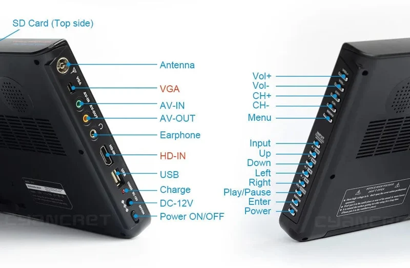 LEADSTAR 10 Zoll HD Tragbarer Fernseher DVB-T2 ATSC ISDB-T tdt Digitaler und analoger Mini-Kleinwagenfernseher Unterstützt USB SD MP4 H.265 AC3