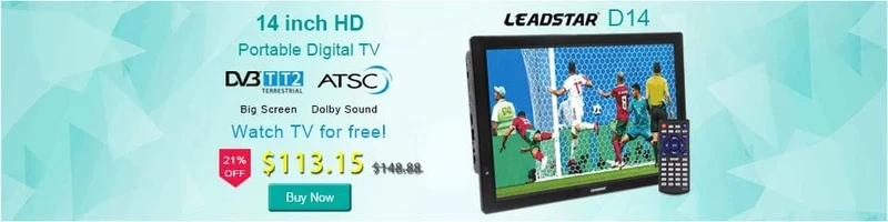 LEADSTAR 10 Zoll HD Tragbarer Fernseher DVB-T2 ATSC ISDB-T tdt Digitaler und analoger Mini-Kleinwagenfernseher Unterstützt USB SD MP4 H.265 AC3