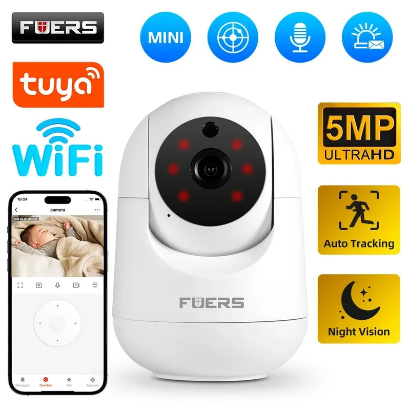 Fuers 5MP WiFi Kamera Tuya Smart Home Indoor Drahtlose IP Überwachungskamera AI Erkennen Automatisches Tracking Sicherheit Babyphone