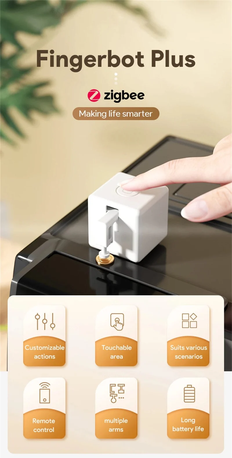 Tuya Zigbee Smart Fingerbot Plus Roboter-Tastendrücker-Schalter-Bot Smart Home Smart Life App Funktioniert mit Alexa Google Assistant