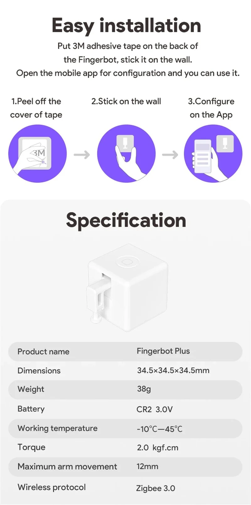 Tuya Zigbee Smart Fingerbot Plus Roboter-Tastendrücker-Schalter-Bot Smart Home Smart Life App Funktioniert mit Alexa Google Assistant