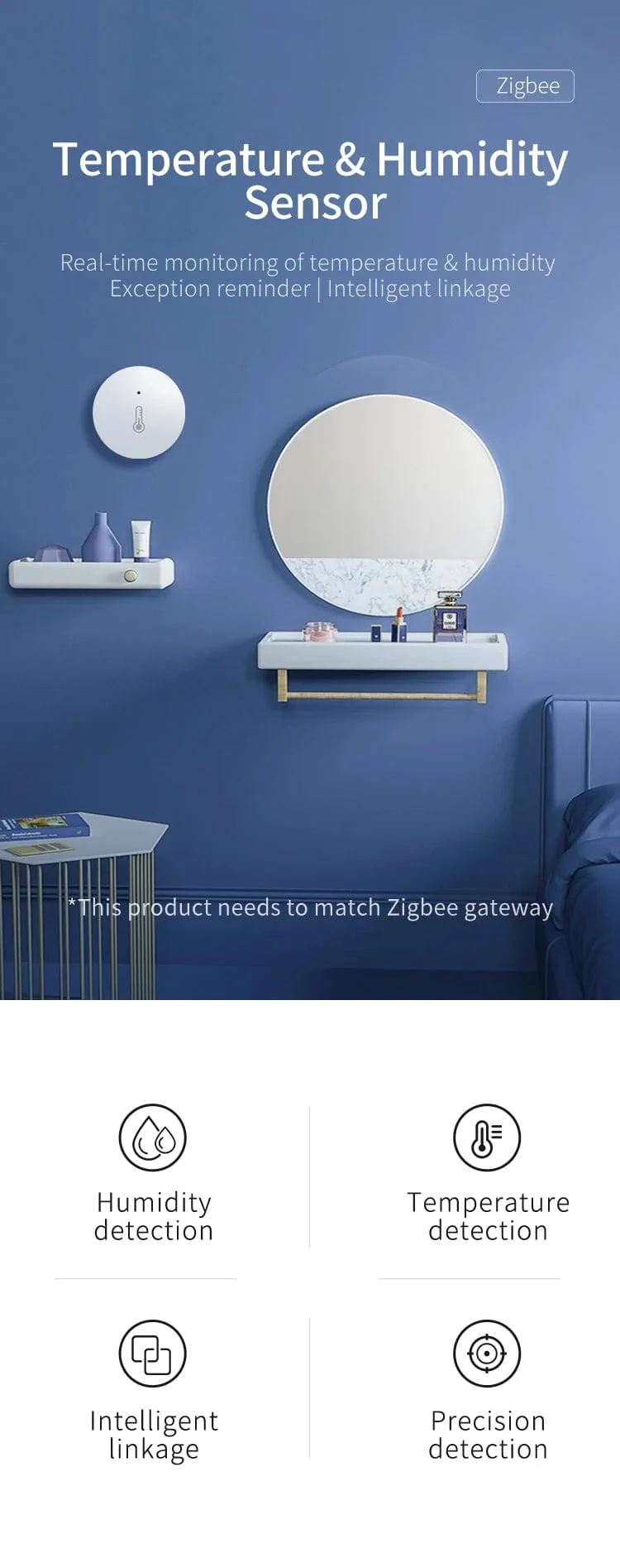 Tuya Smart Zigbee Temperatur- und Feuchtigkeitssensor Innenthermometer-Monitor für die Heimarbeit mit Alexa Google Home Assistant