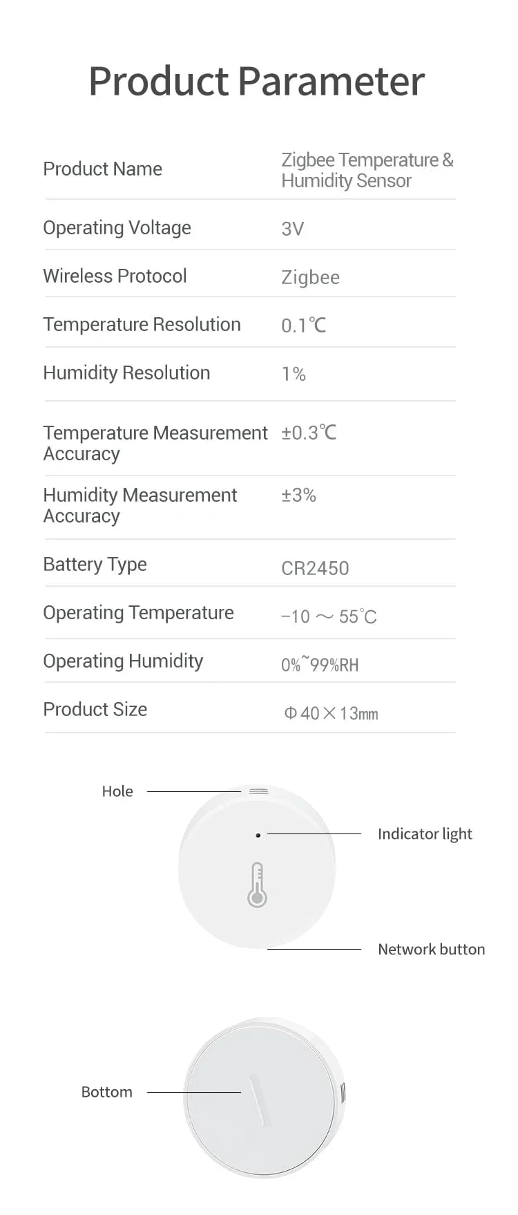 Tuya Smart Zigbee Temperatur- und Feuchtigkeitssensor Innenthermometer-Monitor für die Heimarbeit mit Alexa Google Home Assistant