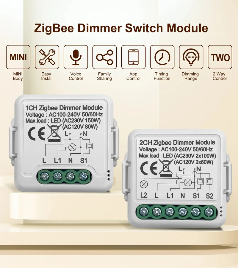 GIRIER Tuya ZigBee 3.0 Smart Dimmerschaltermodul 10 A, unterstützt dimmbaren Schalter mit 2-Wege-Steuerung, funktioniert mit Alexa Alice Google Home