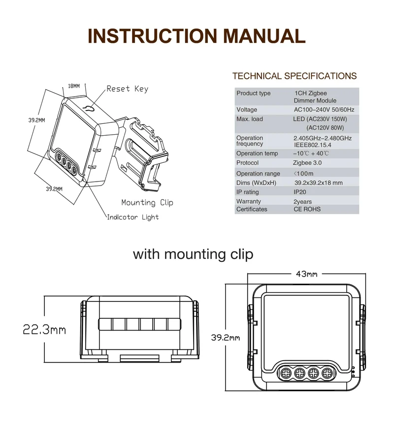 GIRIER Tuya ZigBee 3.0 Smart Dimmerschaltermodul 10 A, unterstützt dimmbaren Schalter mit 2-Wege-Steuerung, funktioniert mit Alexa Alice Google Home