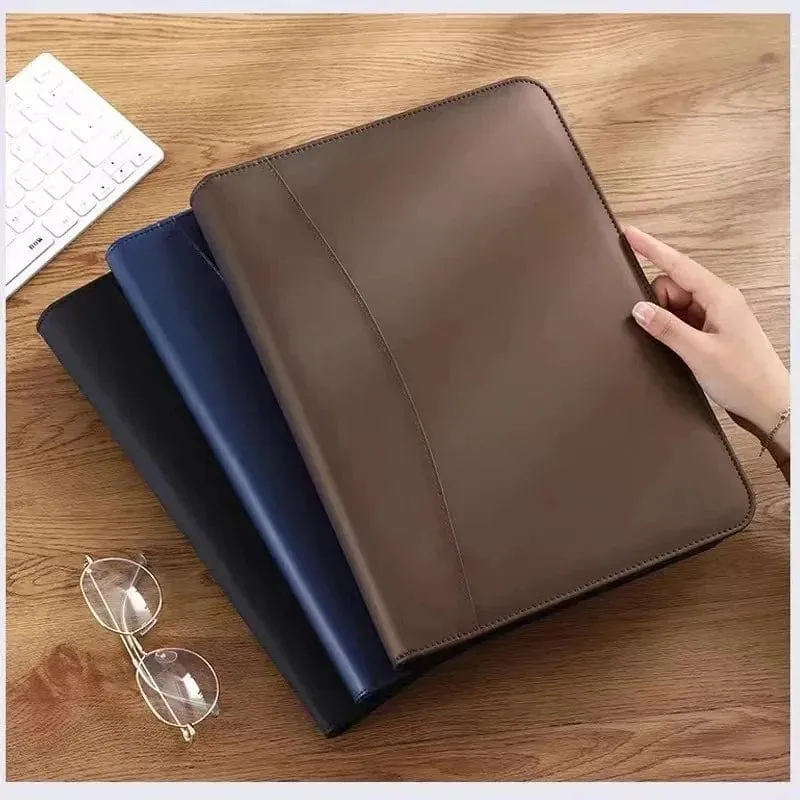 Universität A4 Leder Portfolio Ordner für Dokument Halter Schreibtisch Organizer Mann Executive Aktentasche Reißverschluss Taschenrechner für Büro