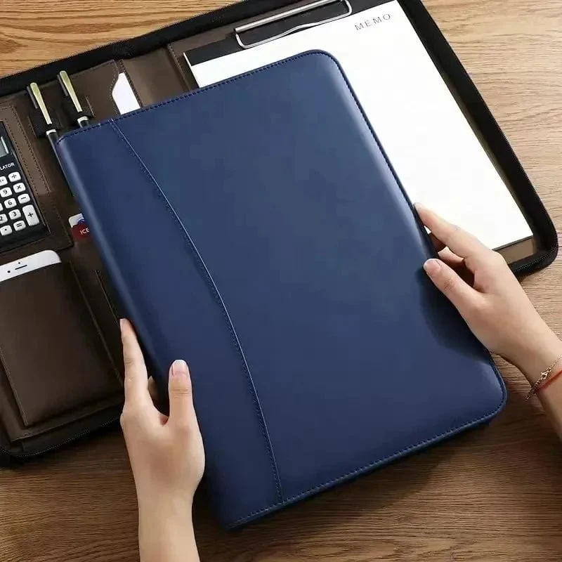 Universität A4 Leder Portfolio Ordner für Dokument Halter Schreibtisch Organizer Mann Executive Aktentasche Reißverschluss Taschenrechner für Büro